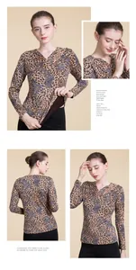 Detail view of V-neck wool sweater with paisley leopard print and warm fleece lining