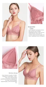 Détail du soutien-gorge en dentelle florale avec doublure en soie de mûrier pure