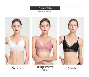 Soutien-gorge triangle en soie de style français en blanc, rose et noir avec dentelle