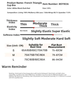 Guide des tailles pour soutien-gorge triangle français en soie de mûrier 100%