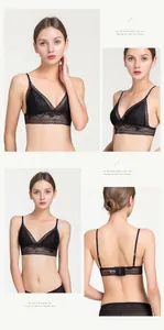 Vue détaillée du soutien-gorge en dentelle noire avec bonnet triangle et bordure ajourée