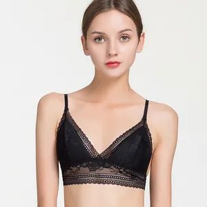 Bralette élégante en dentelle noire et soie pour femme avec broderies florales