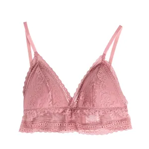 Bralette en dentelle de soie à bonnet triangle style français en rose Morandi