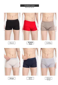 Detailed color options including red, black and blue for men's silk boxer briefs