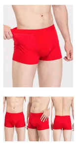 Detailed view of red silk boxer briefs showing elastic waistband and breathable fabric