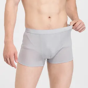 Men's silk blend boxer shorts in light grey featuring a wide elastic waistband and 3D pouch
