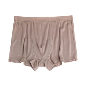 Mens loose silk boxer shorts in breathable brown fabric with elastic waistband