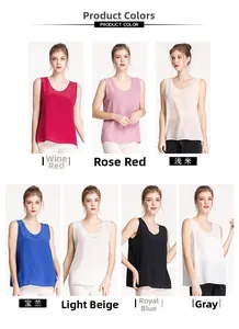 Collection of women's silk crepe tank tops in seven colors including wine red and beige