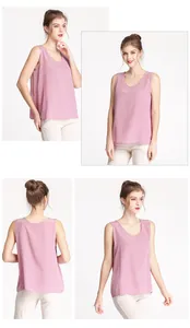 Detail view of pink silk crepe tank top showing front, back, and draped silhouette