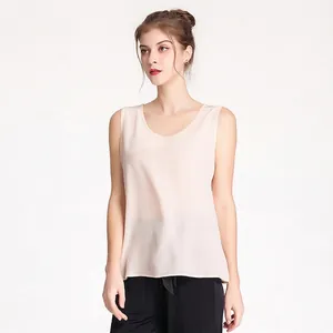 Pure Mulberry Silk Tank Top Round Neck Sleeveless Blouse Loose Casual Commute Solid Color Summer Top For Women