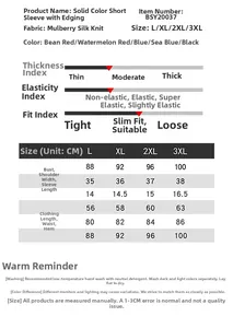 Tableau des tailles pour T-shirt en soie tricotée avec mesures détaillées L à 3XL