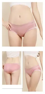 Close-up views of seamless mulberry silk panties with elegant lace trim in dusty pink