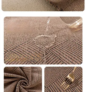 Close-up of waterproof chenille sofa cover showing water droplets on textured fabric
