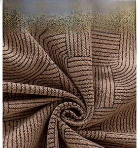Macro texture of chenille waterproof sofa cover with geometric brown block patterns