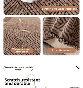 Waterproof chenille sofa cover detail with herringbone pattern and tassel fringe trim