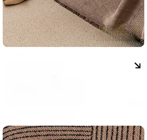 Detail of brown chenille waterproof sofa cover with quilted texture and neat edge binding