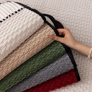 Thick corduroy sofa cover in 3D waffle texture with anti-slip and cat-scratch protection