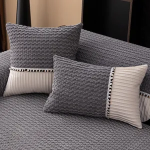 Thick corduroy sofa cover with non-slip texture and stylish grey popcorn fabric stitching