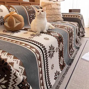Chenille Sofabezug Rutschfest Katzenkratzfest Wohndecke Mit Quasten Nordisch Geometrisch Schneeflocke Vintage Muster