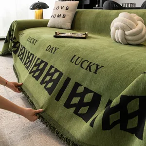Serviette de Canapé en Chenille Nordique Avec Glands Imprimé Lettre Géométrique Couverture Pour Protection de Meubles Décoration