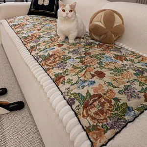 Vintage Floral Quilted Sofa Cushion Non Slip Polyester Cotton Thickened Pastoral Style Furniture Protector Mat All Seasons
