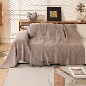 Chenille waterproof sofa cover with vintage texture in beige brown knit fabric
