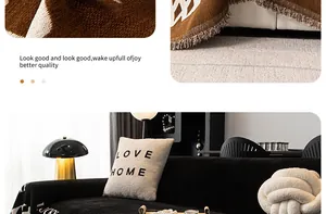 Détail de la couverture de canapé en chenille avec glands et oreiller Love Home