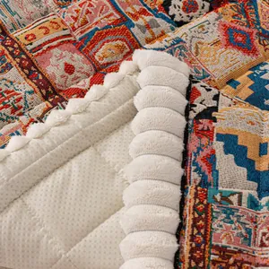 Thick American pastoral quilted sofa cushion with ethnic pattern and non-slip back