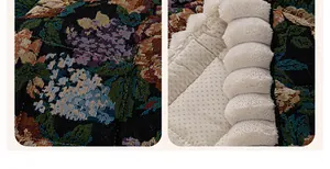 Detail of vintage floral jacquard fabric with plush edges and anti-slip backing