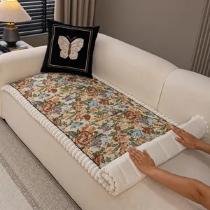 Vintage floral non-slip sofa cushion with soft thick quilting and ruffles