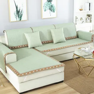 Tapis de Canapé en Rotin Synthétique Rafraîchissant Été Coussin de Chaise Antidérapant Respirant Avec Bordure Géométrique