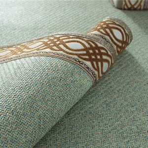 Tapis de canapé rafraîchissant en rotin avec tissage fin et bordure à motifs vintage