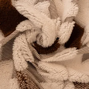 Winter plush throw blanket with retro brown stripes and soft Sherpa fleece texture
