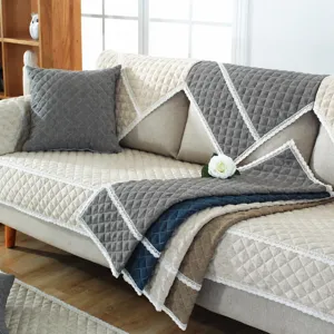 Minimalist Faux Linen Quilted Sofa Cushion Non-slip Sofa Cover With Lace Border Decorative Living Room Home Furniture Protector