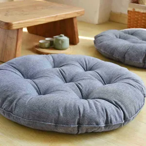 Japanese style round tufted cotton linen floor cushion for meditation and home seating