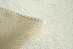Gros plan du coussin de chaise en peluche crème avec texture épaisse et envers antidérapant