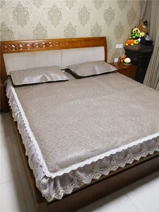 Three-piece Indonesian rattan summer mattress set with elegant white lace borders