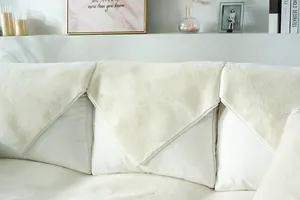 Detail view of thickened cream plush sofa backrest towels with a modern soft texture