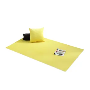 Thick solid yellow plush rectangular rug for bedroom with non-slip soft texture