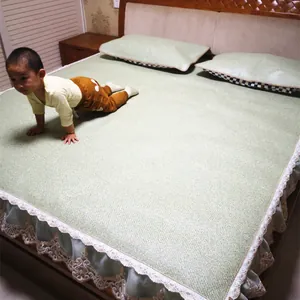 European Summer Cooling Mat Lace Bed Skirt Ruffle Faux Rattan Mattress Pad Breathable Mat And Two Pillowcases Bedding