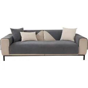 Copridivano moderno in ciniglia grigio e beige con gambe in metallo alte