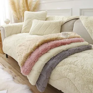Nordic Long Plush Thickened Sofa Cushion Anti-Slip Warm Wavy Quilted Sofa Cover Set For Living Room Winter Home Decor