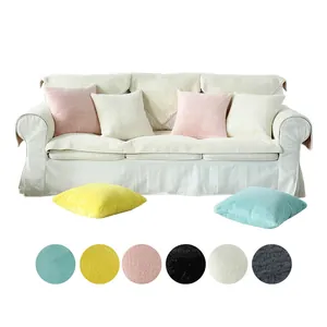 Plush faux rabbit fur sofa cover set with pillows in multiple warm pastel colors