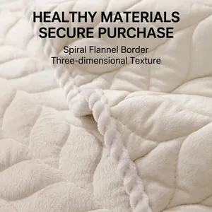 Cream white plush sofa cover with wave quilting and spiral fleece binding detail