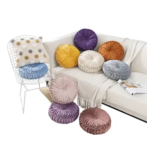 Thick velvet pumpkin floor cushions and round throw pillows for sofa or window seat