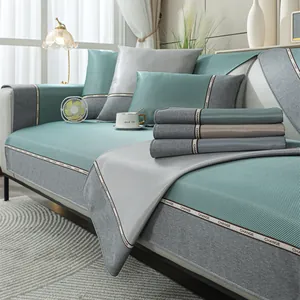 Summer Cooling Ice Silk Sofa Mat Non Slip Breathable Plant Fiber Couch Cover Minimalist Living Room Furniture Protector Washable Cushion
