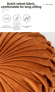 Macro detail of burnt orange velvet round cushion with radial pleated stitching texture