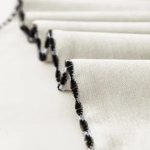 Waterproof Japanese style solid cream sofa cover with textured linen fabric and wavy border