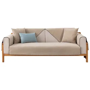 Waterproof non-slip sofa cover set with Nordic beige fabric cushions and pillows