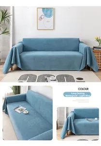 Detail of light blue waterproof corduroy sofa cover showing textured fabric weave